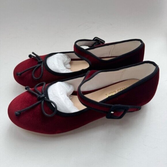 Size 7.5 Miss Left Women Bowknot Ankle Strap Classic Ballet Flats Burgundy - Picture 6 of 12